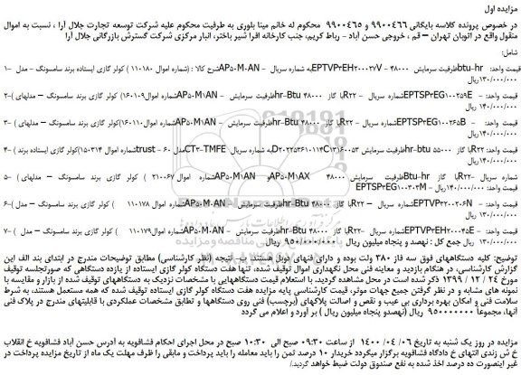 مزایده،مزایده فروش کولر گازی ایستاده برند سامسونگ - مدل AP50M0AN و...