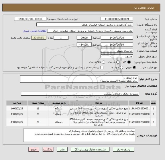 استعلام چرخ خیاطی 
ایران کدها مشابه (لیست پیوست)