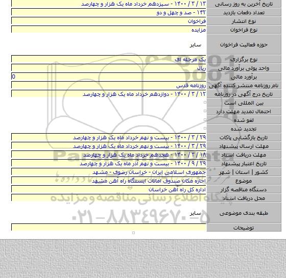 اجاره مکان صندوق امانات ایستگاه راه آهن مشهد