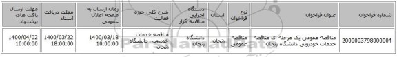 مناقصه عمومی یک مرحله ای  مناقصه خدمات خودرویی دانشگاه زنجان