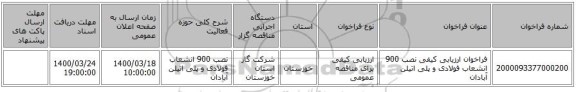 فراخوان ارزیابی کیفی نصب 900 انشعاب فولادی و پلی اتیلن  آبادان