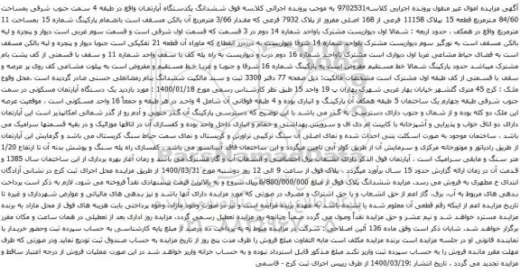 آگهی مزایده ششدانگ یکدستگاه آپارتمان