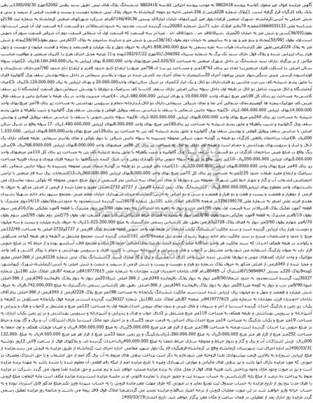 آگهی مزایده پلاک شماره 228فرعی از 336-اصلی و غیره ...