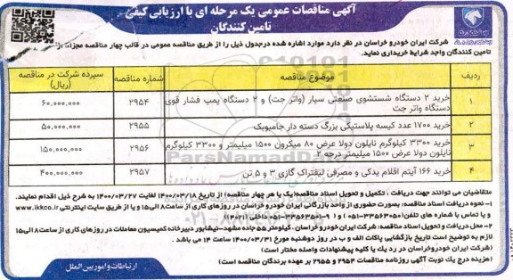 مناقصه خرید 2 دستگاه شستشوی صنعتی سیار 