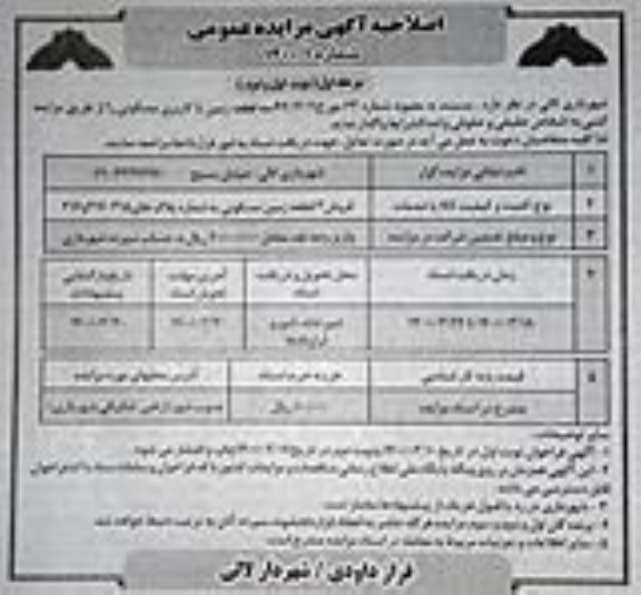 اصلاحیه مزایده واگذاری سه قطعه زمین با کاربری مسکونی