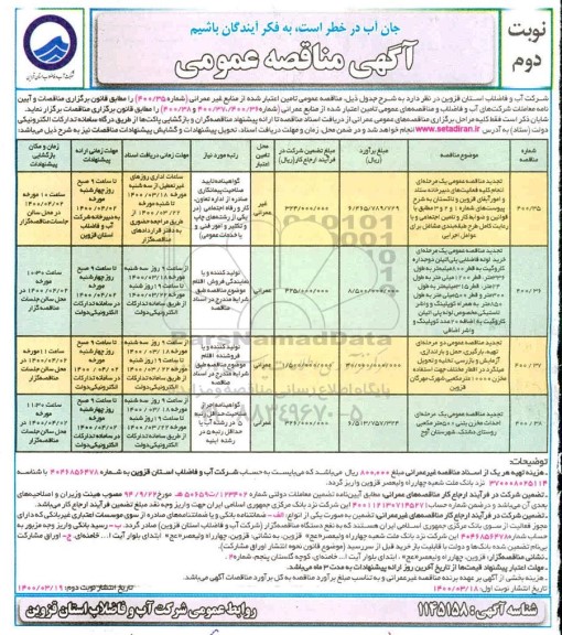 مناقصه انجام کلیه فعالیتهای دبیرخانه .....تجدید نوبت دوم