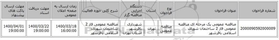 مناقصه عمومی یک مرحله ای مناقصه عمومی فاز 2 ساختمان شورای اسلامی باقرشهر 