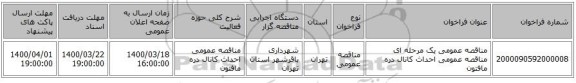 مناقصه عمومی یک مرحله ای مناقصه عمومی احداث کانال دره مافتون 