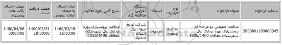 مناقصه عمومی دو مرحله ای برونسپاری بهره برداری برق شهرستان دهاقان 1935/1400