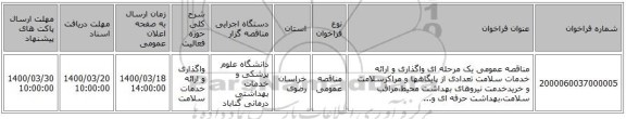 مناقصه عمومی یک مرحله ای واگذاری و ارائه خدمات سلامت تعدادی از پایگاهها و مراکزسلامت و خریدخدمت نیروهای بهداشت محیط،مراقب سلامت،بهداشت حرفه ای و... 