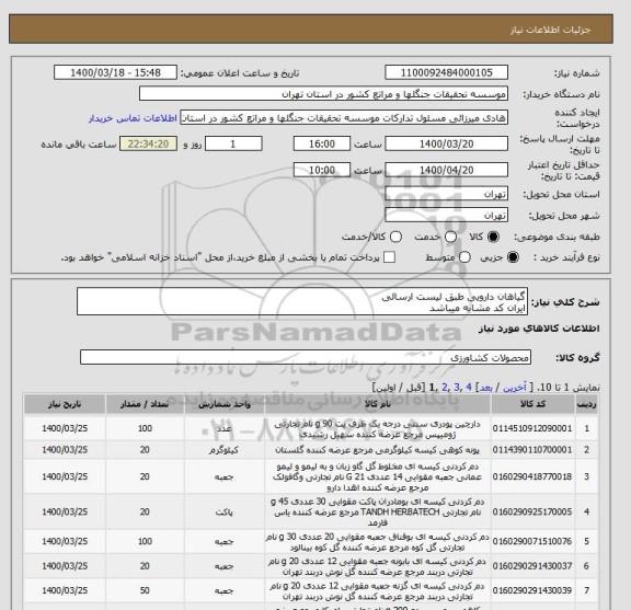 استعلام گیاهان دارویی طبق لیست ارسالی
ایران کد مشابه میباشد