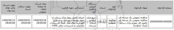 مناقصه عمومی یک مرحله ای مناقصه عمومی یک مرحله ای تکمیل فاز چهارم پارک رسالت (پارک خانواده)