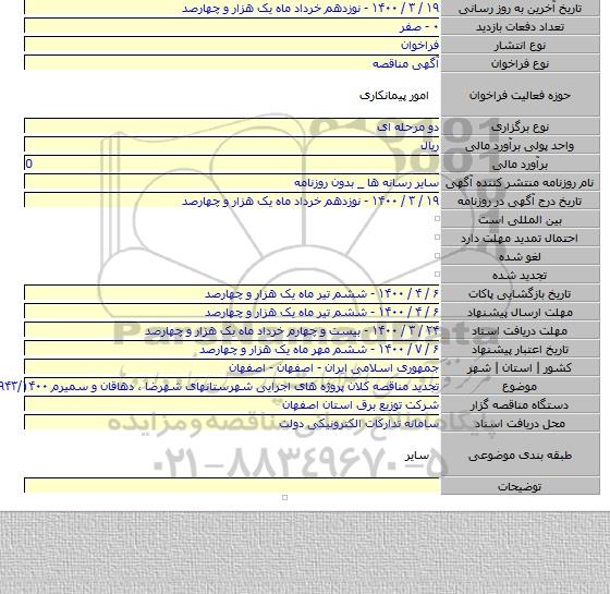 تجدید مناقصه کلان پروژه های اجرایی شهرستانهای شهرضا ، دهاقان و سمیرم ۱۹۴۳/۱۴۰۰