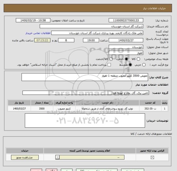 استعلام تعویض 3500 کنتور معیوب منظقه 1 اهواز