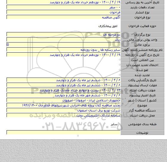 تجدید مناقصه کلان پروژه های اجرایی شهرستانهای فلاورجان ۱۹۴۶/۱۴۰۰