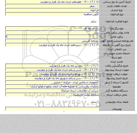 عملیات برقرسانی به تصفیه خانه آب کمال صالح از توابع شازند