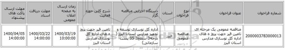 مناقصه عمومی یک مرحله ای تامین قیر جهت پروژ ه های اداره کل نوسازی مدارس استان البرز 