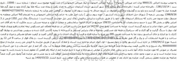 آگهی مزایده ششدانگ پلاک ثبتی 1352 فرعی از 3 اصلی