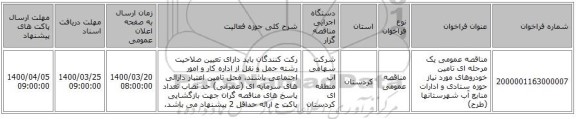 مناقصه عمومی یک مرحله ای تامین خودروهای مورد نیاز حوزه ستادی و ادارات منابع آب شهرستانها (طرح)