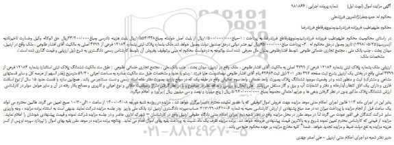 مزایده ملک بشماره پلاک ثبتی بشماره 12184 فرعی