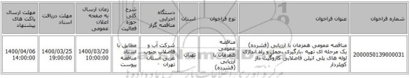 مناقصه عمومی همزمان با ارزیابی (فشرده) یک مرحله ای تهیه ،بارگیری ،حمل و راه اندازی لوله های پلی اتیلن فاضلابی کاروگیت دار کوپلردار 