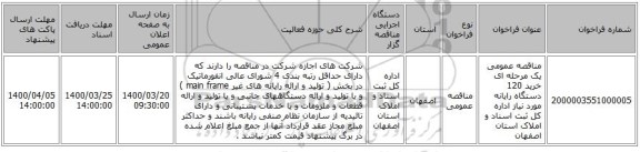 مناقصه عمومی یک مرحله ای خرید 120  دستگاه رایانه مورد نیاز اداره کل ثبت اسناد و املاک استان اصفهان