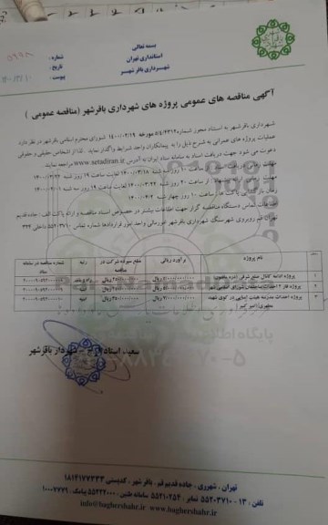 مناقصه پروژه ادامه کانال ضلع شرقی ... 
