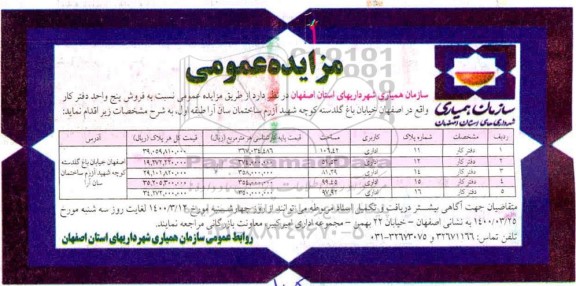 مزایده مزایده فروش پنج واحد دفتر کار