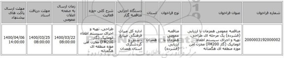 مناقصه عمومی همزمان با ارزیابی (فشرده) یک مرحله ای طراحی، تهیه و اجرای سیستم اطفاء اتوماتیک (گاز FM200) مخزن امن موزه منطقه ای هگمتانه