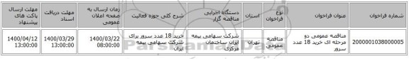 مناقصه عمومی دو مرحله ای خرید 18 عدد سرور