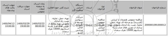 مناقصه عمومی همزمان با ارزیابی (فشرده) دو مرحله ای تهیه، حمل، تخلیه، نصب، راه اندازی وآموزش بهره برداری از دوربین های مدار بسته استادیوم 15000 نفری سمنان 