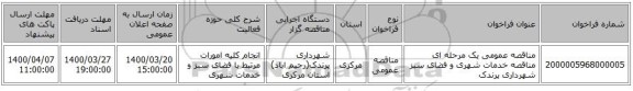 مناقصه عمومی یک مرحله ای مناقصه خدمات شهری و فضای سبز شهرداری پرندک