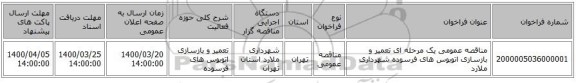 مناقصه عمومی یک مرحله ای تعمیر و بازسازی اتوبوس های فرسوده شهرداری ملارد