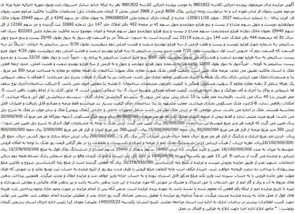 آگهی مزایده 2 دهنه مغازه بعلاوه 2 سوئیت مسکونی