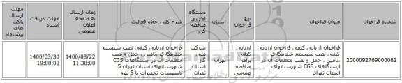 فراخوان ارزیابی کیفی فراخوان ارزیابی کیفی نصب سیستم شتابنگاری ،تامین ، حمل و نصب متعلقات آن در ایستگاهای CGS شهرستانهای استان تهران