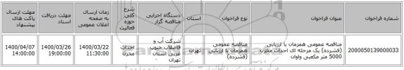 مناقصه عمومی همزمان با ارزیابی (فشرده) یک مرحله ای احداث مخزن 5000 متر مکعبی واوان