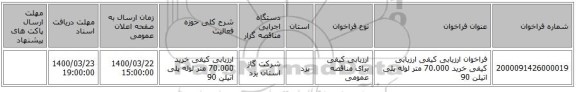 فراخوان ارزیابی کیفی ارزیابی کیفی خرید 70.000 متر لوله پلی اتیلن 90