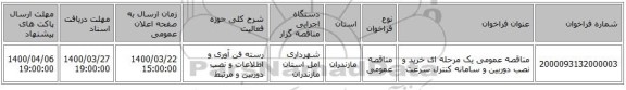 مناقصه عمومی یک مرحله ای خرید و نصب دوربین و سامانه کنترل سرعت