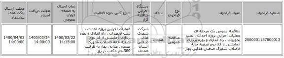 مناقصه عمومی یک مرحله ای عملیات اجرایی پروژه احداث ، نصب تجهیزات ، راه اندازی و بهره برداری آزمایشی از فاز دوم تصفیه خانه فاضلاب شهرک صنعتی غذایی بهار