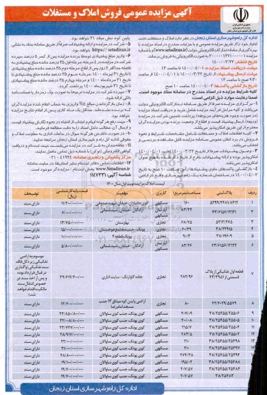 مزایده مزایده فروش املاک و مستغلات 