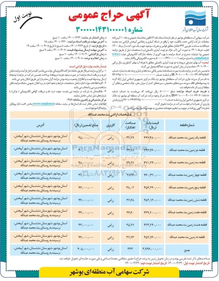 مزایده عمومی,مزایده عمومی اجاره اراضی