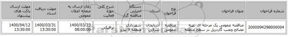 مناقصه عمومی یک مرحله ای تهیه مصالح ونصب گاردریل در سطح منطقه