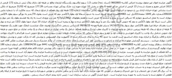 آگهی مزایده 1.5 سهم از6سهم یکدستگاه اپارتمان