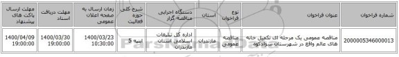 مناقصه عمومی یک مرحله ای تکمیل خانه های عالم واقع در شهرستان سوادکوه