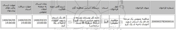 مناقصه عمومی یک مرحله ای فاز یک استخر شهید آخوندی ناحیه ی یک کرج 