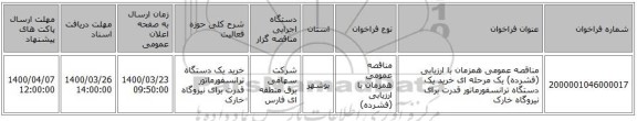 مناقصه عمومی همزمان با ارزیابی (فشرده) یک مرحله ای خرید یک دستگاه ترانسفورماتور قدرت برای نیروگاه خارک