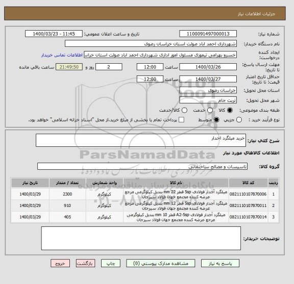 استعلام خرید میلگرد اجدار