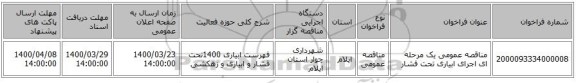 مناقصه عمومی یک مرحله ای اجرای ابیاری تحت فشار 