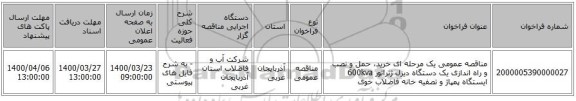 مناقصه عمومی یک مرحله ای خرید، حمل و نصب و راه اندازی یک دستگاه دیزل ژنراتور 600kva ایستگاه پمپاژ و تصفیه خانه فاضلاب خوی