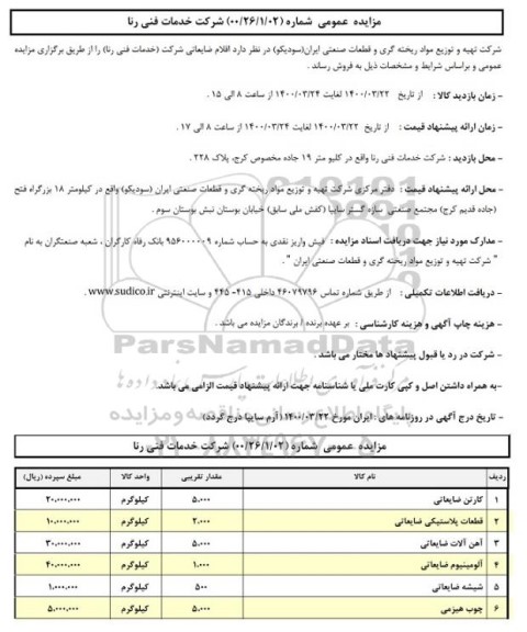 مزایده, مزایده اقلام ضایعاتی